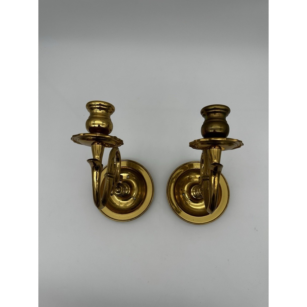 VGT Lacouered Brass Wall Mount Rare Swing Swivel Candlestick Holders 9" EUC - Picture 2 of 9